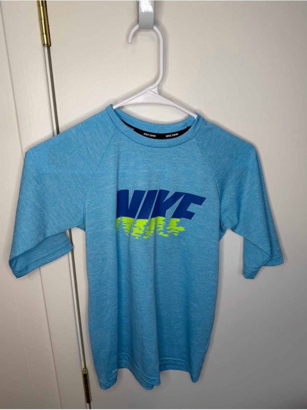 Nike Light Blue Short Sleeve Logo Tee with Neon Accent